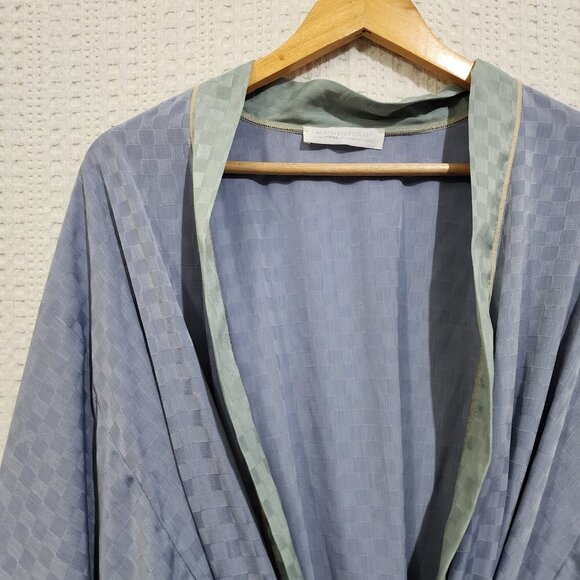 Vintage Maidenform Checkered Pastel Blue & Green Lingerie Silky Robe Size Large - Picture 7 of 13